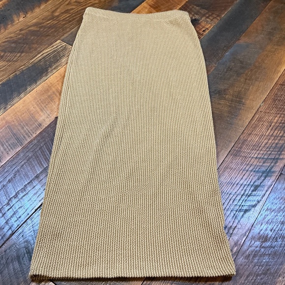 AllSaints Ribbed Knit Midi Skirt Camel Tan XL - Picture 2 of 4